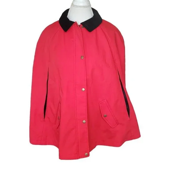 Talbots Red Barn Chore Cape Jacket Black Corduroy Collar‎ Petite Large Plaid - Picture 2 of 12